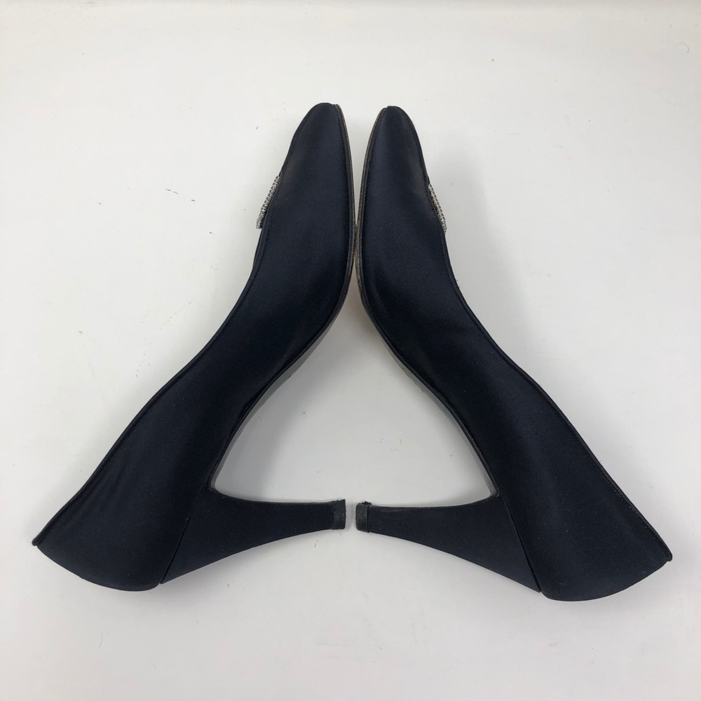 Saint Laurent Pumps Women 8 Black Satin Rhinestone Vintage YSL Heels - Picture 8 of 15